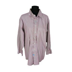 ROUNDTREE & YORKE Gold Label Mens Red & White Pinstripe Cotton Button Down 17½‎